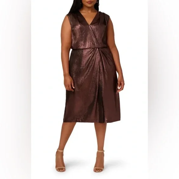 ADRIANNA PAPPEL Darkened Red Metallic Plus Size Cocktail Dress NWT - Picture 2 of 10